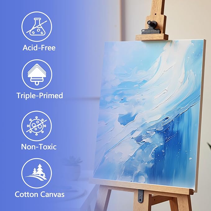 FUMILE 16x20 Canvas for Painting Stretched, 8 Pack Canvases for Painting-5/8 in Profile Primed White Blank Painting Canvas Value Pack for Oil & Acrylic Paint