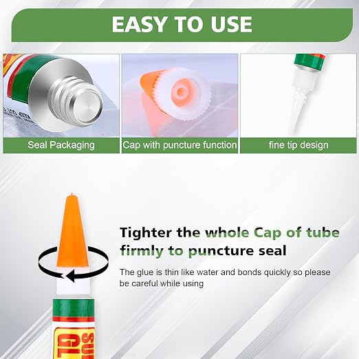 WOUSEDO 48 X 3g Super Glue Clear, Strong Adhesive,Super Glue Fast Drying Cyanoacrylate Glue for Wood,Rubber,Leather, Plastic, Metal, Rhinestone Jewelry, DIY Crafts and More