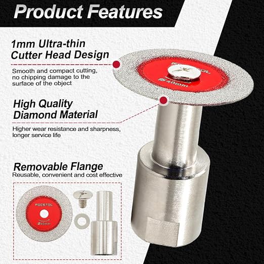 Mini Diamond Glass Cutting Disc - FOCSTOL 5pcs 1-9/16 Inch(40mm) Saw Blade and 1pc 5/8''-11 Flange for Glass Jade Marble Granite Artificial Stone Porcelain Tile Ceramic