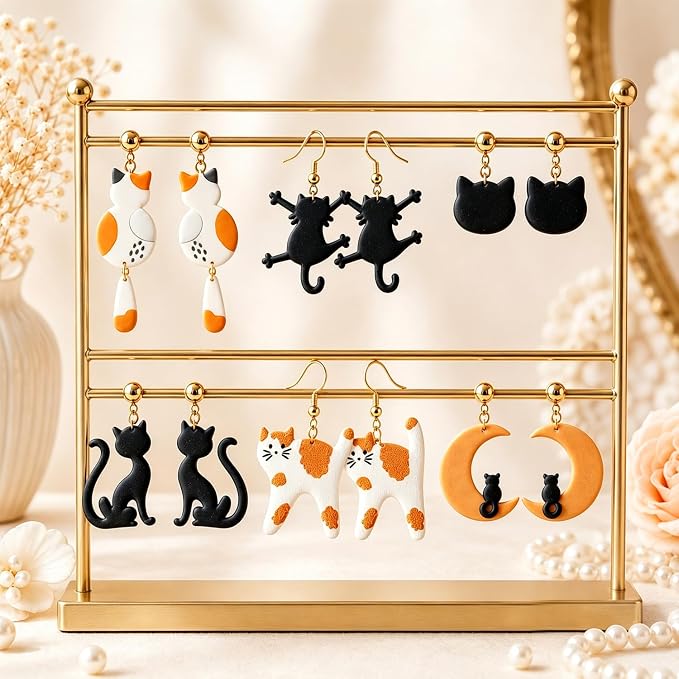 10pcs Cat Polymer Clay Cutters for Earrings, Moon & Cat Molds