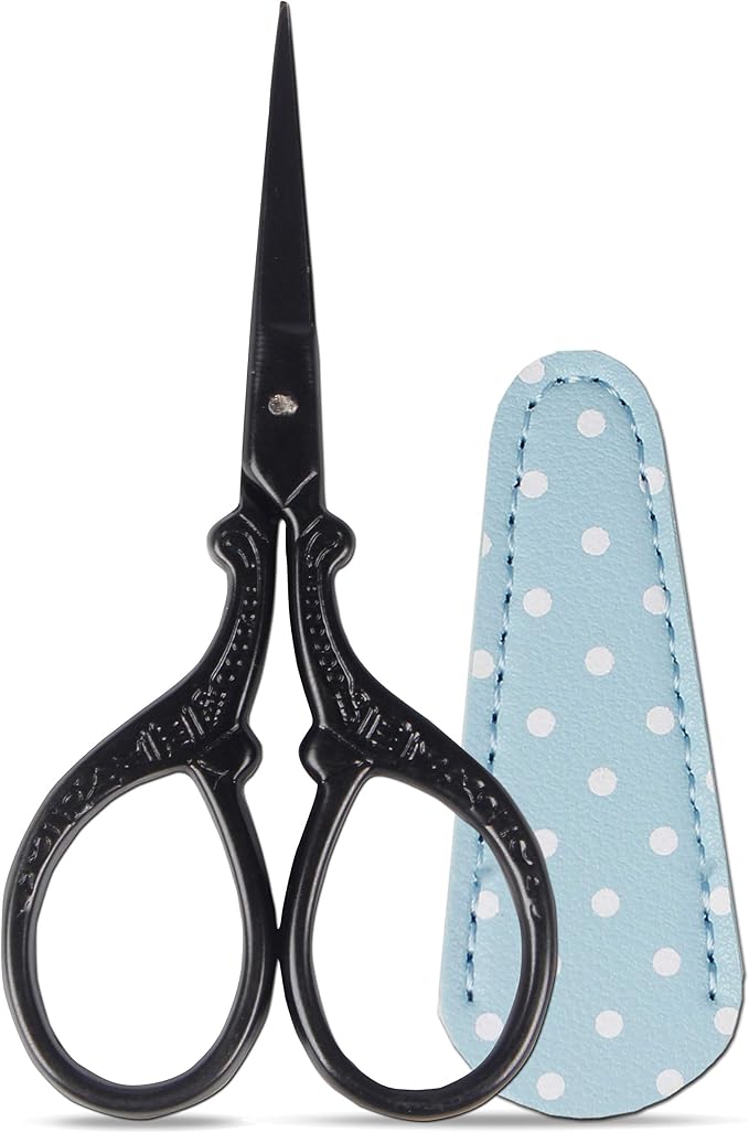 3.6inch Small Embroidery Scissors Sewing Crochet Cross Stitch | Knitting Scissors Sharp Craft Scissor with Leather Scissor Cover for Needlework Manual Sewing Handicrafts Tool