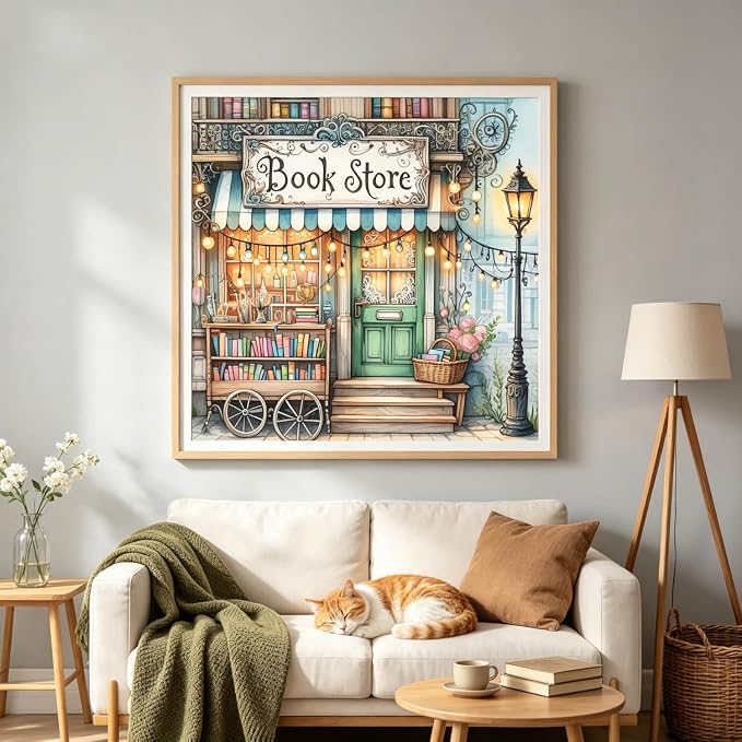 Yanfairy Book Store Diamond Art Painting Kits, Full Drill Diamond Dots Paintings for Adults Beginners, Book Lover Round 5D Paint with Diamonds Pictures Gem Art Painting Kits DIY Crafts Kits 14x14inch