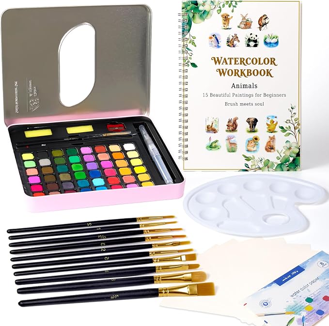 48 Colors Watercolor Paint Set for Adult Beginner with Watercolor Workbook
