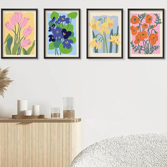 TONGZONGFU 4 Pack Framed Easy Paint by Numbers Kit for Adults Beginner,Easy Paint by Numbers Kit for Flower Small Paint by Number Kit for Kids Frame on Canvas for Home Decor 8x12 Inch