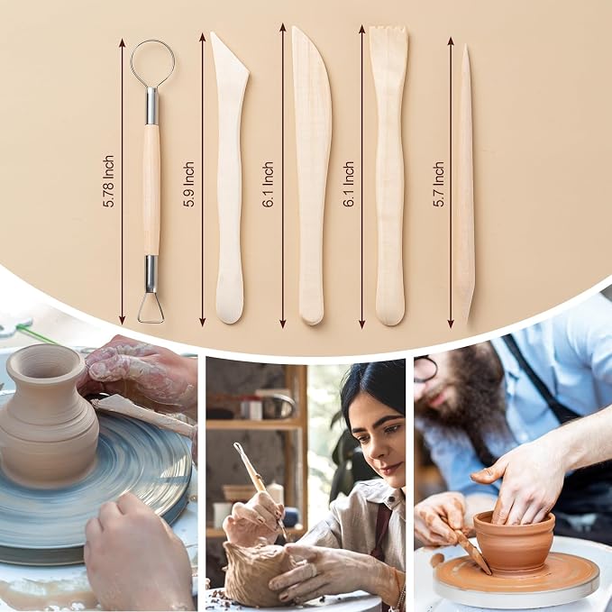 Amrules 27 Pcs Polymer Clay Sculpting Tools Kit for Adults, Light Yellow | Multi-Functional for Carving, Dotting & Molding, Ideal for Art Class & Pottery Studio, Comes with Zipper Storage Bag