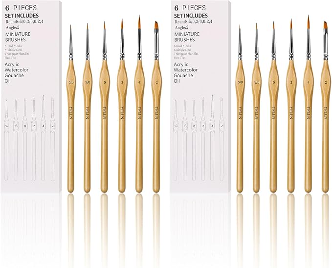 6Pcs Miniature Paint Brushes Set with Triangular Handles - for Acrylics, Oils, Watercolors & Paint by Number, Figurine（2PACK）