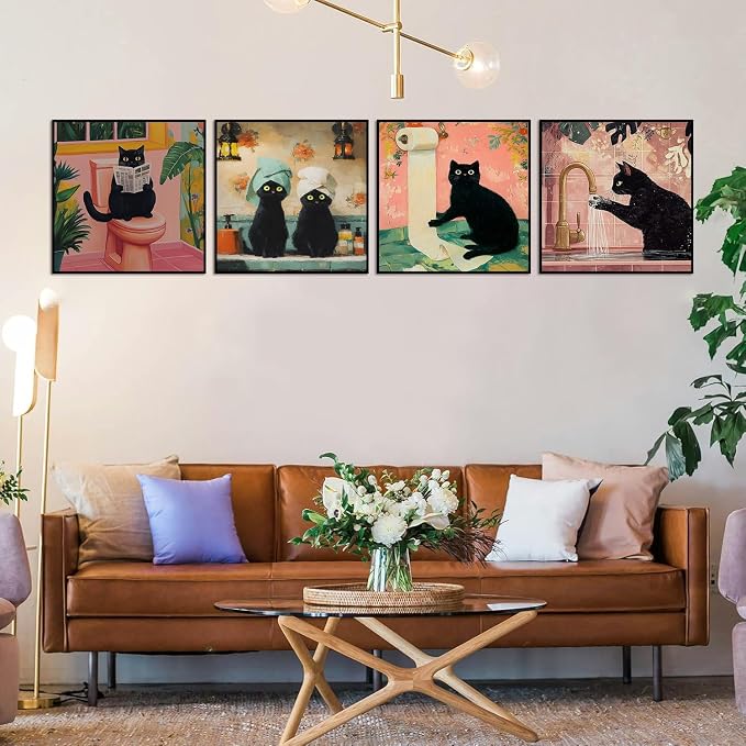 Axquilon 4 Packs Black Cat Framed Paint by Numbers Kit for Adults 8x8in