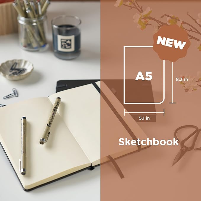 Sakura Sketchbook A5, Hardcover, 160 Pages, 5.1 x 8.3", Black, Cream Paper | Drawing Sketchbook for Visual Journaling & Illustration, 140 GSM Paper, Hardcover, Effortless Sketching
