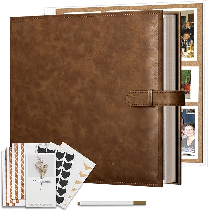 Vienrose 15"x13" Scrapbook Album Gift Set Faux Leather DarkBrown 100 Pages