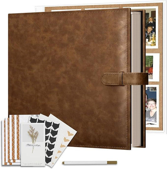 Vienrose 15"x13" Scrapbook Album Gift Set Faux Leather DarkBrown 100 Pages