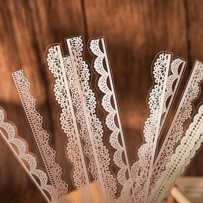 40 Pcs Transparent Lace PET Stickers for Scrapbooking Junk Journal Card Making Collage Diary Planner Notebook Letter Photo Album Craft Project Decoration, 5 Patterns (Brown)