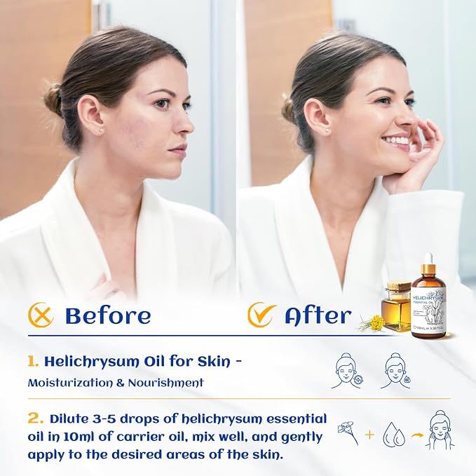 HIQILI Helichrysum Essential Oil for Skin, Massage & Aroma Diffuser