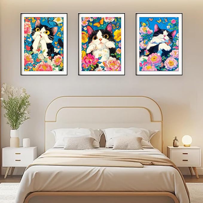 DOZEEZOP 3-Pack Diamond Art Kit for Adults, 5D Diamond Painting 12x16 Inch | Cat pictures, Full Round Drills, Home Wall & Shelf Decor, Beginner-Friendly DIY Craft, Stress Relief, All-Occasion Gift