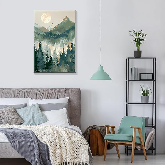 JOOZ Mountain Paint by Number for Adults, Paint by Numbers Kit for Adults with Frame, DIY Mountain Landscape Paint by Number Kits Framed Canvas, Oil Painting Kit for Home Wall Decor 8 x 12 Inch