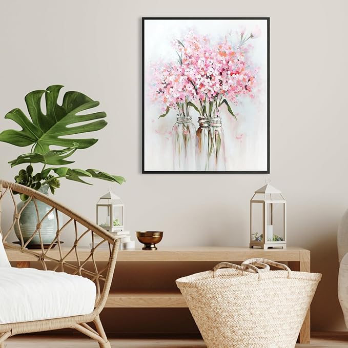 Diamond Art Kits for Adults,Pink Flowers Diamond Painting Kits 12x16in