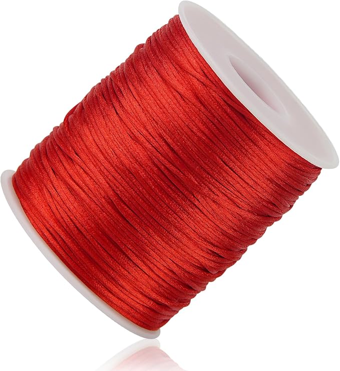Red Nylon String Cord - 1MM 100 Yards Braided Ornament Twine Thread for Bracelet Making, Nylon Necklace Jewelry Thread Clay Bead String for Crafts Bracelets, Macrame Beading Satin Cord