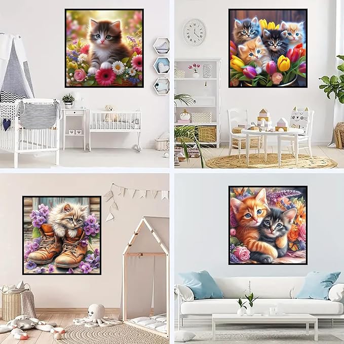 4 Pack Cat Diamond Art Kits for Adults 12 x 12inch