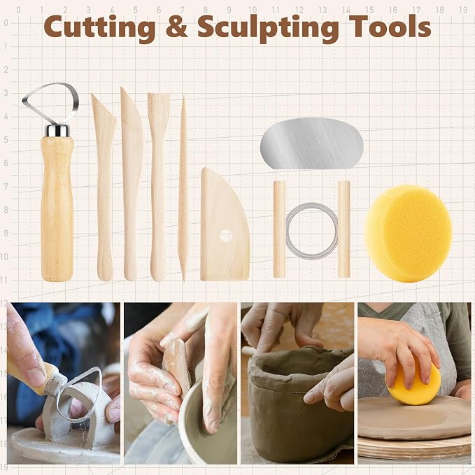 UUSYCUN 52PCS Pottery Tools for Sculpting, Ceramics Clay Tools for Pottery Kiln, Pottery Wheel, Trimming, Carving, Modeling, Beginners, Polymer Clay, Air Dry Clay, Pros, Adults, Crafting Supplies