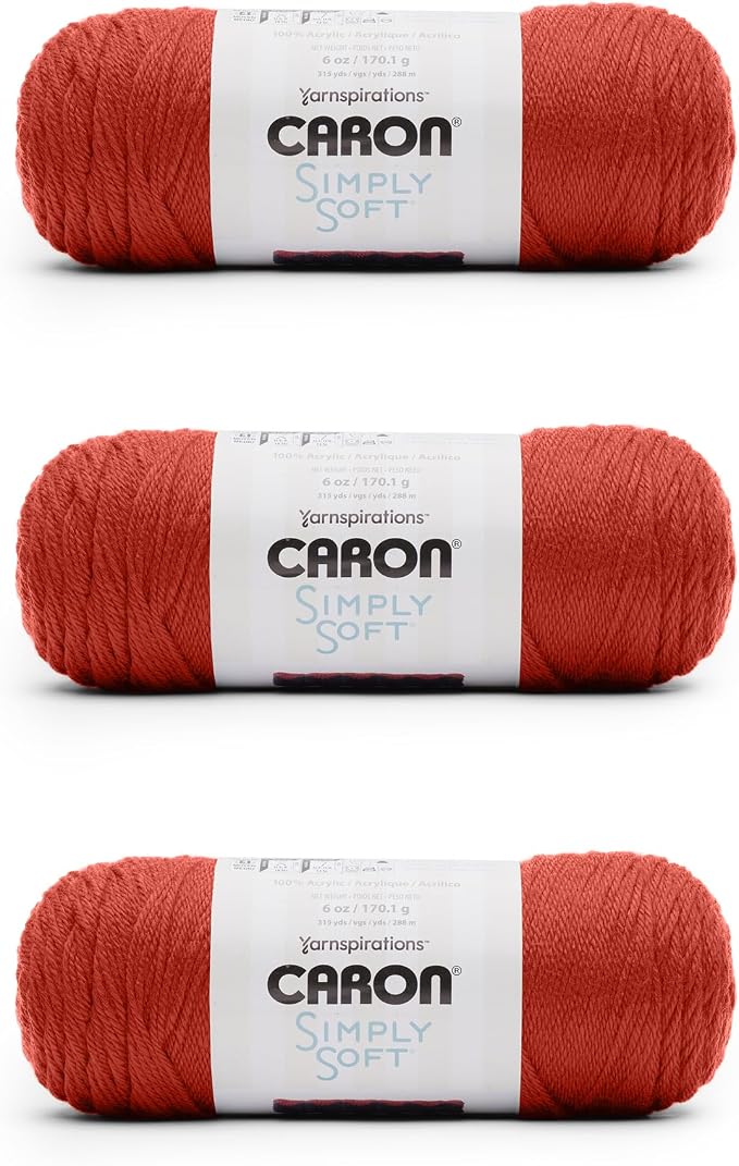 Caron Simply Soft Yarn for Crocheting & Knitting, Persimmon, 3-Pack | #4 Worsted Medium, Soft 100% Acrylic Yarn for Crochet, Knitting, Blankets and Crafts, 315 Yards, 170.1g/6oz per skein