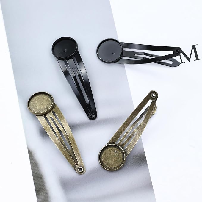 Lawie 40 Pack 5cm 2 Inch Small Silver Gold Bronze Black Flat Round Tray Glue Pad Snap Hair Clips for Crafting Blank Hair Barrettes Base Hair Pins Arts and Crafts DIY Hair Jewelry Making Accessories