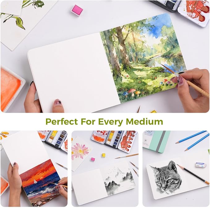 Watercolor Journal, Fuumuui 5.5"x5.5" Watercolor Book with 30 Sheets 140 LB (300 GSM) Cotton Paper for Painting, Drawing, Art Journaling, Sketchbook As Travel Notebook