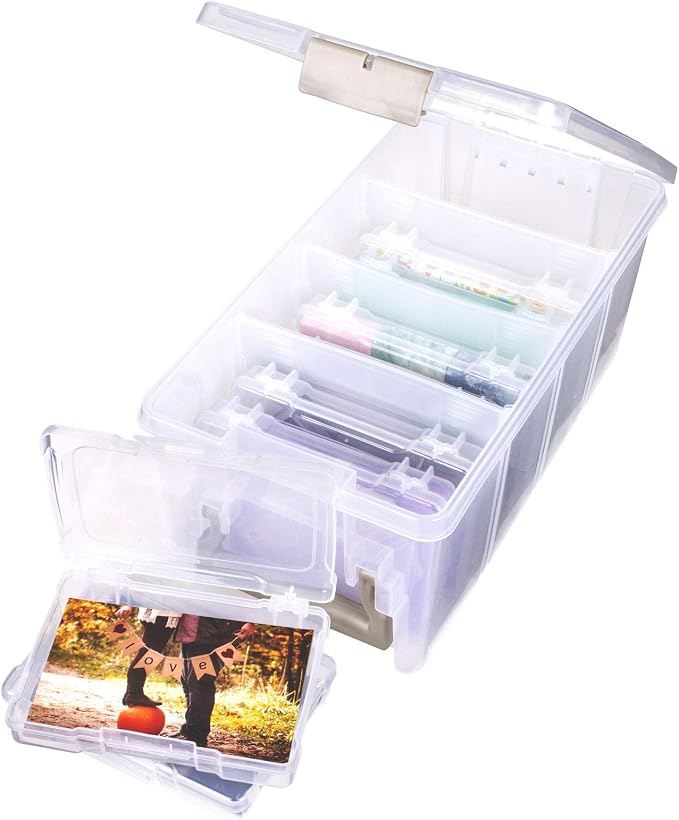 ArtBin Semi Satchel Photo Storage Photo & Craft Organizer Set, Large Box with [8] Plastic Storage Cases Inside, Clear