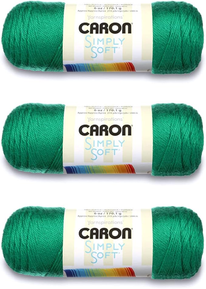 Caron Simply Soft Yarn for Crocheting & Knitting, Kelly Green, 3-Pack | #4 Worsted Medium, Soft 100% Acrylic Yarn for Crochet, Knitting, Blankets and Crafts, 315 Yards, 170.1g/6oz per skein