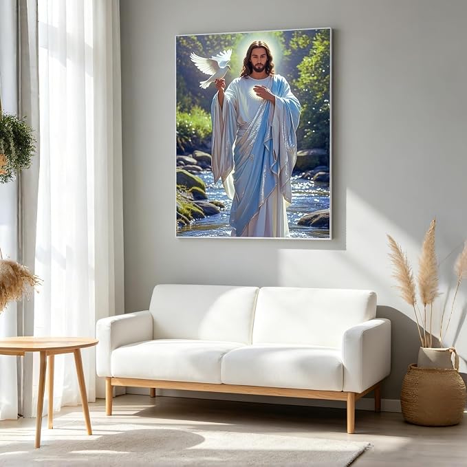 CHWGLFGG 5D Jesus Diamond Art Kits for Adults Beginners 12x16 Inch | Christ with Peace Dove Diamond Painting Kit, DIY Full Round Drill Paint by Diamonds Dot Gem Art for Adult, Home Wall Decor