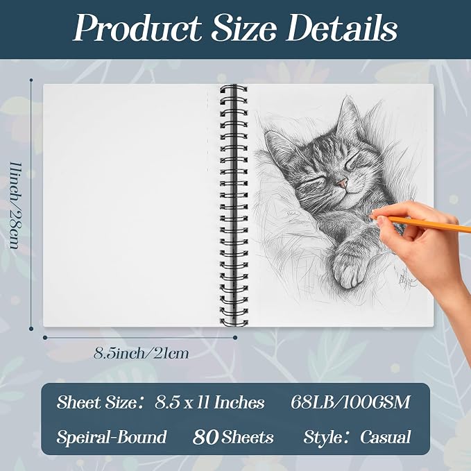 conda 8.5"x11" Sketch Book, 80 Sheets (68 lb/100gsm), Spiral Bound Artist Sketch Pad, Durable Acid Free Drawing Paper for Drawing Painting