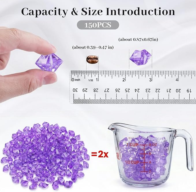 DomeStar Purple Fake Ice Rocks, 150PCS Acrylic Gems Crystals Plastic Diamonds Centerpiece for Vase Fillers DIY Craft Wedding Party Table Scatter Decorations