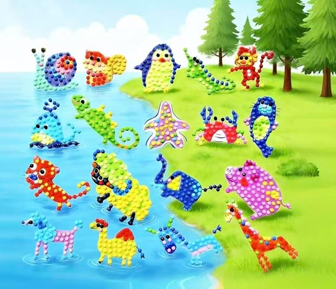 FONYANE Diamond Art Kits for Kids & Girls & Boys,Animal Stickers Jewelry Kits,Craft Kit for Kids Ages 4,5,6,7,8,9,10, Arts and Crafts Activity,Gem Art Kits Best Gifts for Grils Boy Birthday Party Toy