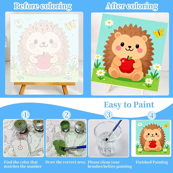 Arttoplus 4 Pack Paint by Numbers Kit for Kids with Frame Animals 8x8in | Animals Kids Paint by Numbers Ages 4-8-12 with Wooden Easel,Easy Cute DIY Acrylic Oil Painting by Number for Gift Home Decor