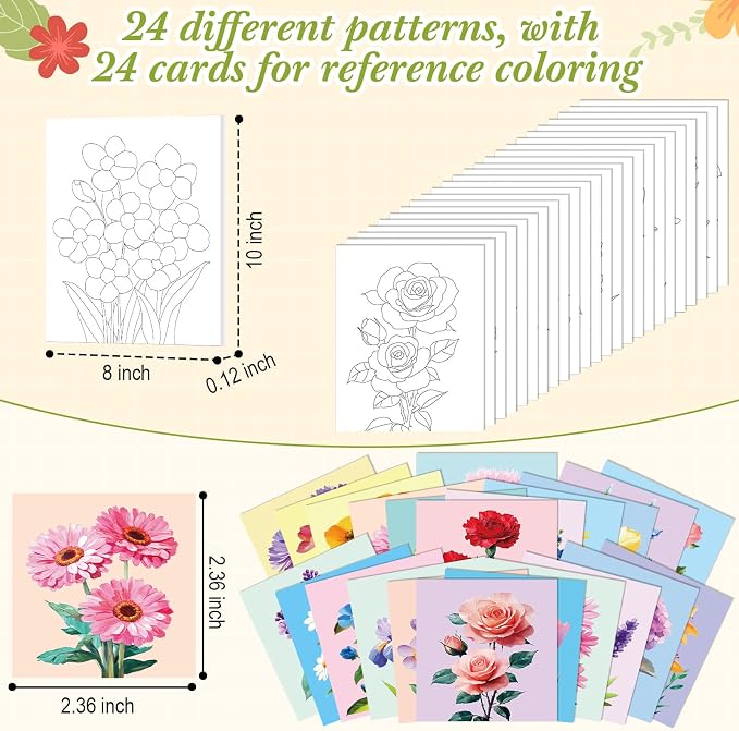 Sherr 24 Pcs Pre Drawn Canvas for Adult, Flower, 8 x 10 Inch