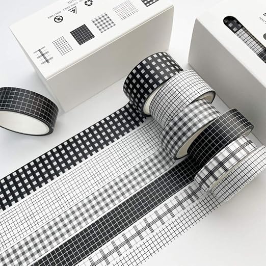 YUBBAEX 6 Rolls Plaid Washi Tape Set Basic Grid Masking Decorative Tapes for Arts, DIY Crafts, Journals, Planners, Scrapbooking, Wrapping (Black Plaid)