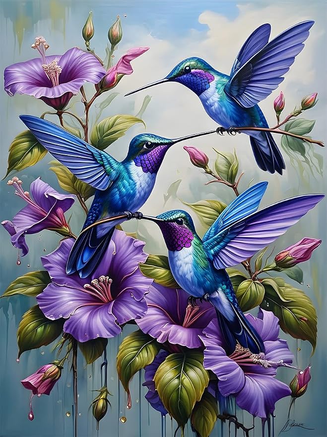 Hummingbird Diamond Art Kits for Adults,DIY 5D Diamond Painting Kits for Beginners,Round Full Drill Diamond Dots Paintings Picture Gem Art Craft for Home Wall Art Decor Gifts 12x16inch