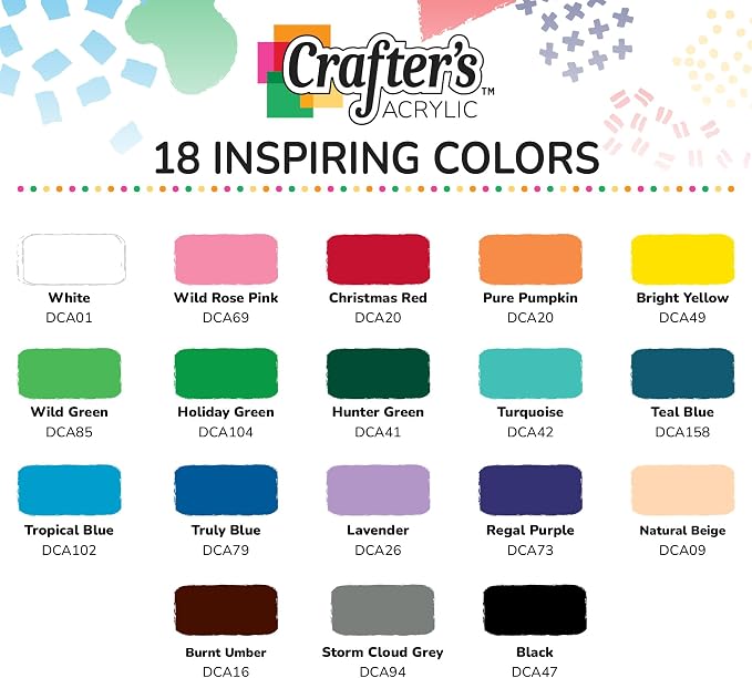 DecoArt Crafter’s Acrylic Paint Set – Popular Colors, 18 Bottles (2 fl oz) – Easy Craft Paints, Classrooms, Art Projects & DIY Crafts