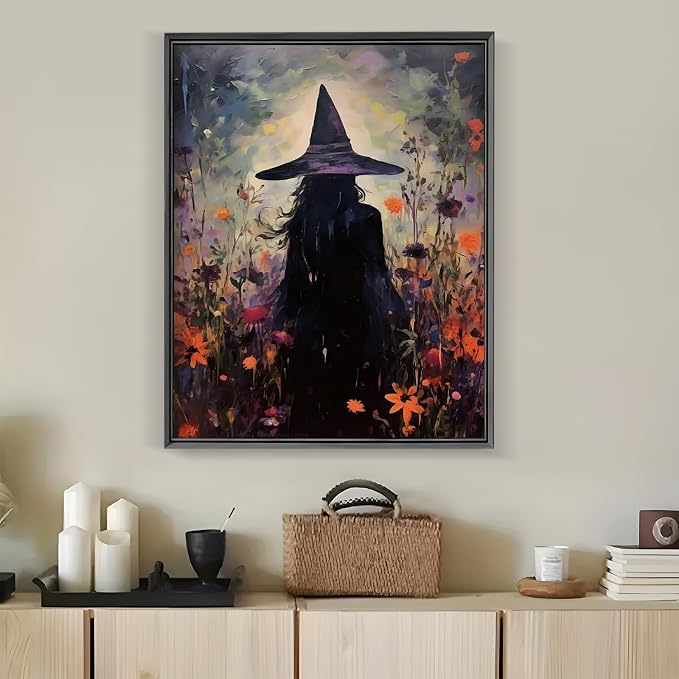 LKHMVCA Halloween Witch Flower Paint by Number Kits for Adults, DIY Paint by Numbers Kits for Adults Beginners Without Frame, Acrylic Paint Canvas Painting Kits Art for Home Decor 16x20 Inch