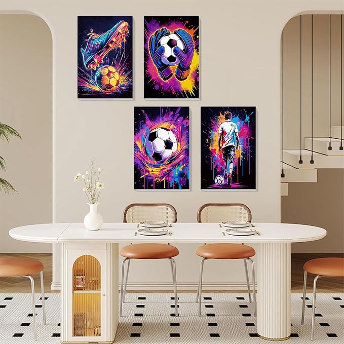 4 Pack Football Paint by Numbers for Adults with Framed Canvas 8x12 inch | Football Adult Paint by Number Kits on Canvas with Wooden Easel, DIY Acrylic Oil Painting by Numbers for Gift Home Decor