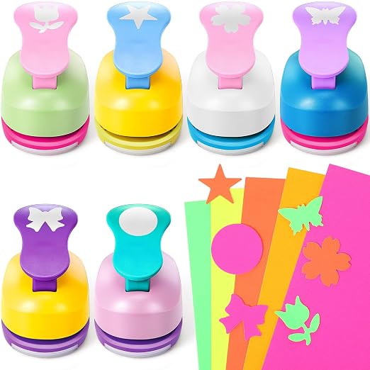 CHENGU Hole Punches 6 Shapes with Cardstock for Kids,Fresh Style,1 Inch