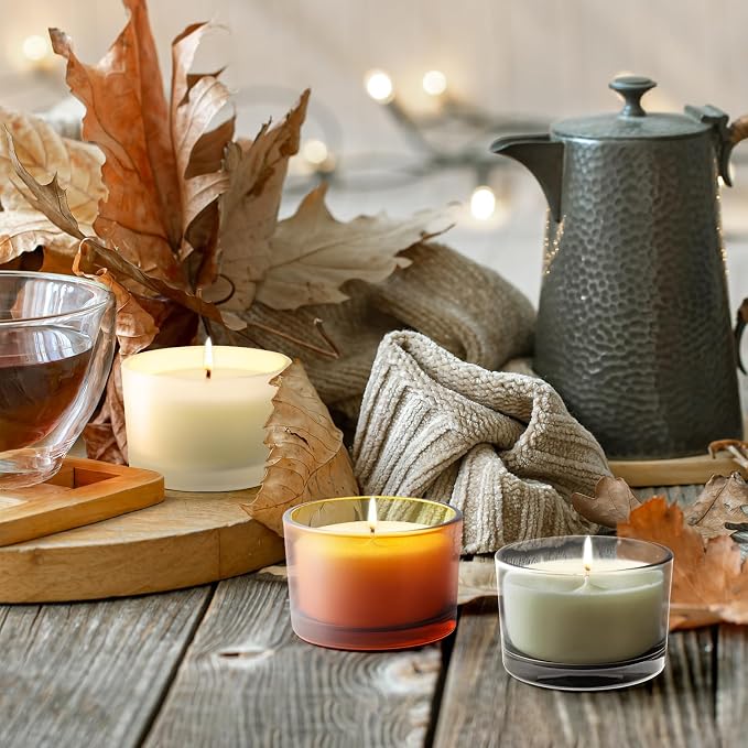 SHOWIN Thick Candle Jars for Making Candles 16 Pcs, 4 OZ Empty Jars with Wood Lids for Candle Making, Sample Container - Dishwasher Safe, Frosted Red