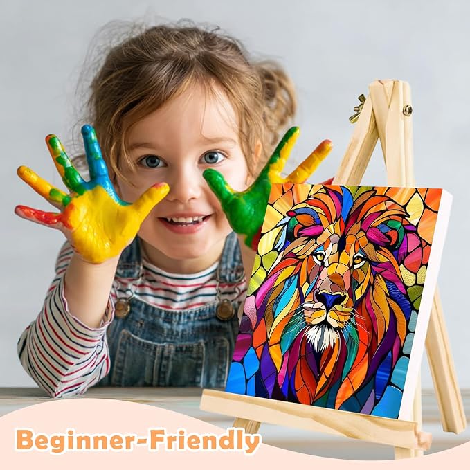 4 Pack Paint by Numbers Kit for Kids Easy Kid Paint by Number Kits Ages 8-12 Animal DIY Painting Kits for Kids Age 4-8 Beginner Paint by Number Canvas with Frame Children Color by Numbers Kit 8x8 Inch