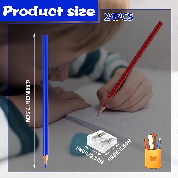 24 PCS Red Blue Colored Pencils, Pre-sharpened Professional Wooden Art Pencils Set for Artists Painting | Premium Drawing Sketching Supplies (Red Blue)