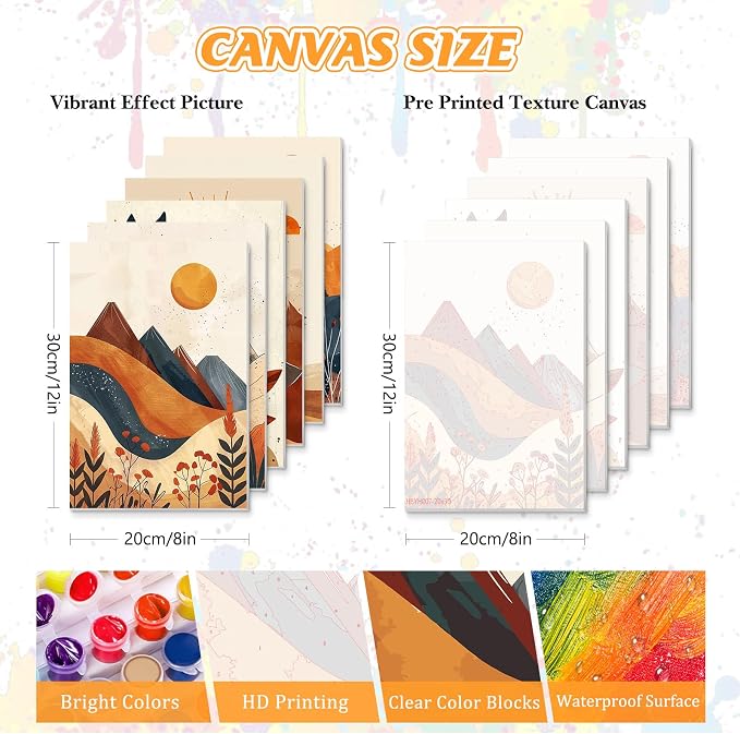 KEYIFA 6 Pack Paint by Numbers Kit, Stretched Canvas Boards for Painting for Adults, No Crease Acrylic Oil Painting for Students Beginners Favor Sip & Paint Party Supplies, Mountain Landscape (8x12)
