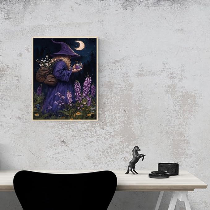 MIRCVSH Halloween Witch Paint by Number Kits for Adults,Witch and Flower Paint by Numbers Kit for Adult Beginners Without Frame,DIY Acrylic Paint Canvas Painting Kits for Home Decor 16X20 Inch.