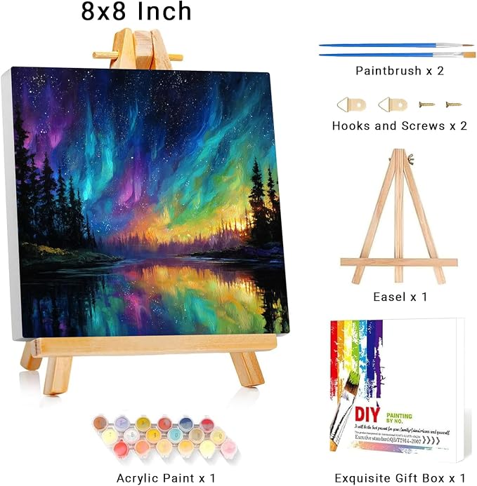 Framed Paint by Numbers Kit for Adults Beginner Kids Ages 8-12 Landscape Adult Paint by Number Kits on Canvas with Easel Starry Night Painting by Numbers for Adults with Frame DIY Painting Kits 8x8 In