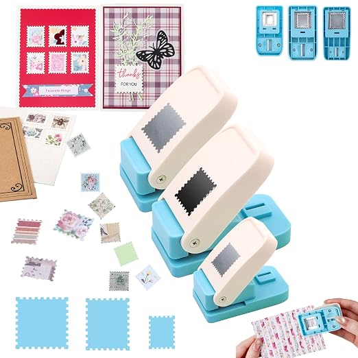 BAOFALI 3Pcs/Set Stamp Punch, 0.6 x 0.5 inch, 1 x 0.8 Inch, 1 inch Rectangular Stamps Punch, Lever Craft Hole Cutter Puncher, Paper Punches for Journaling Crafting DIY Scrapbooking Crafts
