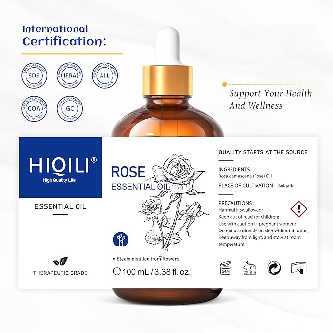 HIQILI Rose Essential Oil for Skin, Diffuser & Candle Making