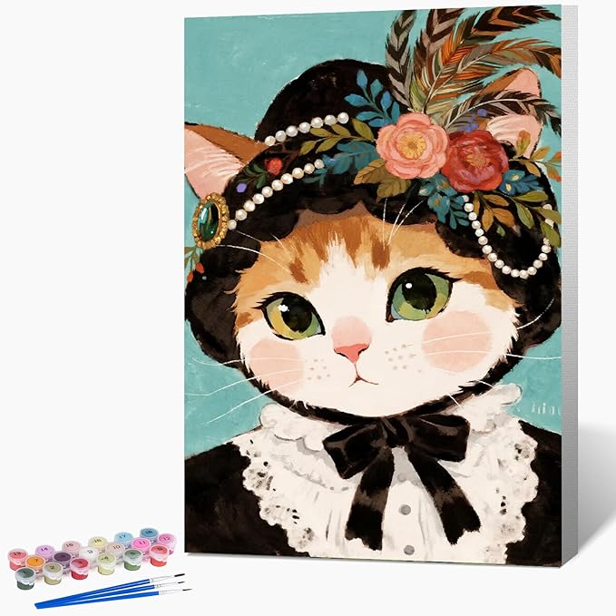 Framed Paint by Numbers Kit for Adults Beginner & Kids Ages 8-12, Funny Cat Adult Paint by Number Kits on Canvas with Frame, DIY Acrylic Number Painting for Adults for Home Decor Gift 8 x 12 Inch