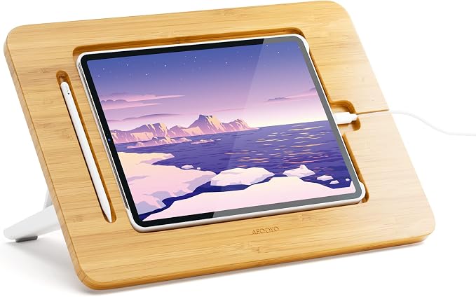 AFOOYO Wooden Tablet Drawing Stand - Adjustable 5 Angles for Laptop,Book Reading Stand, Compatible with 12.9/13inch iPad Pro with iPad Case Version(3rd - 7th Gen)