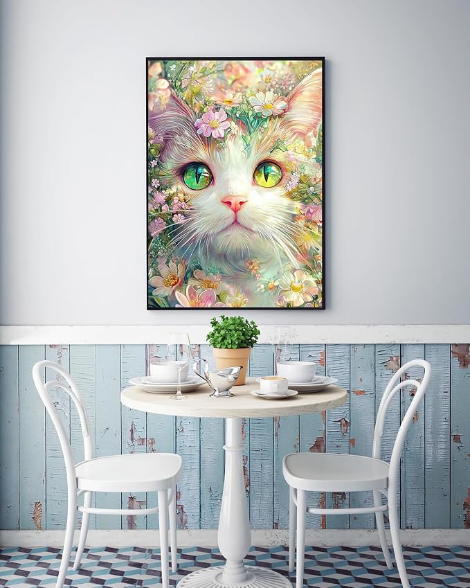 Cat Floral Diamond Art Kits for Adults, 5D Diamond Painting Kits for Adults